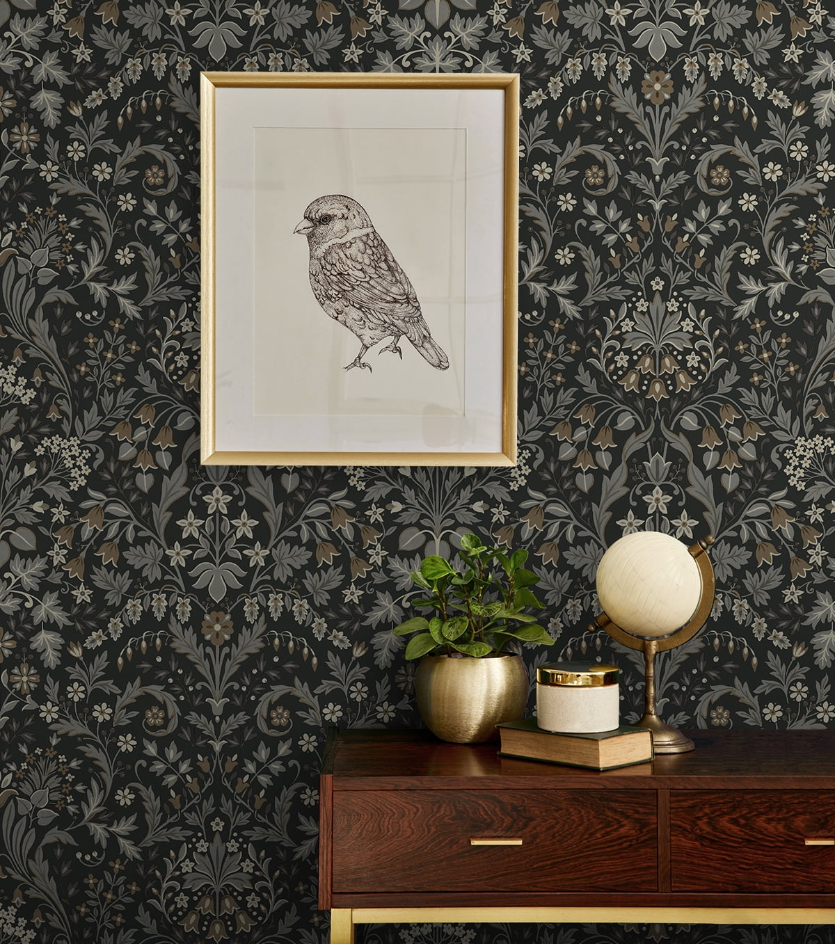 NextWall Charcoal & Pavestone Filigree Floral Peel and Stick Wallpaper - 20.5 in. W x 18 ft. L Roll