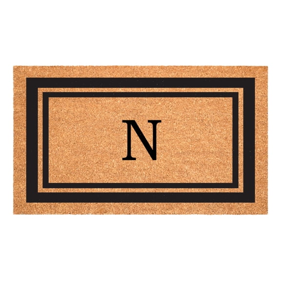 Black Border 24" x 48" Monogram Doormat (Letter N)