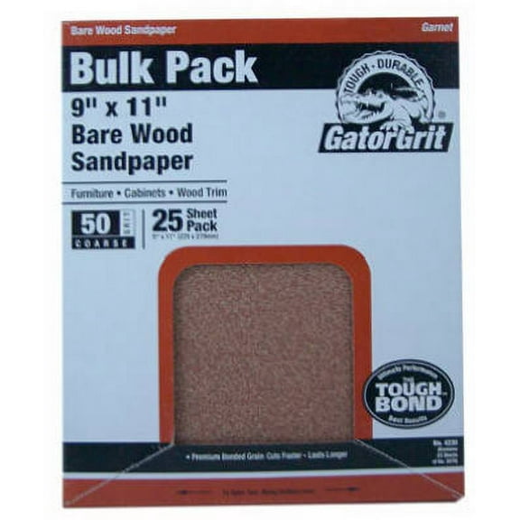 Gator Grit 25 Count 9" x 11" Coarse 60 Grit Garnet Sandpaper 9" x, Each