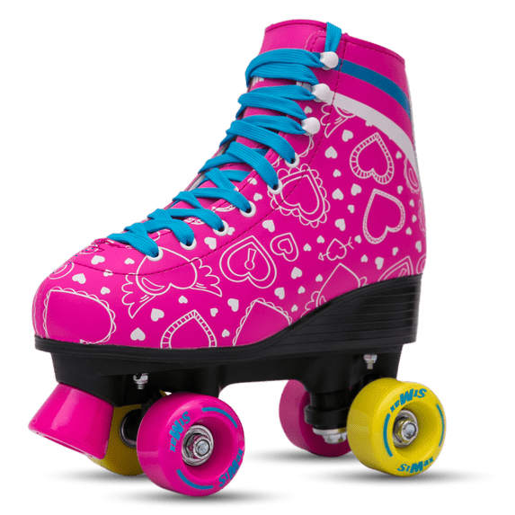 STMAX Quad Roller Skates for Girls and Women-Size 2.5 Kids to 8.5 Women -Outdoor, Indoor and Rink Skating- Classic High Cuff with Adjustable Lace System (Pink and Blue, 5.5 Youth)