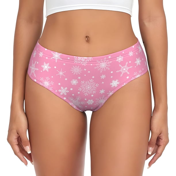 Fotbe Snowflake pink backgrounds Calzones Estampados para Mujer – Ropa Interior de Algodón, Cómoda, Suave y Elástica-Large