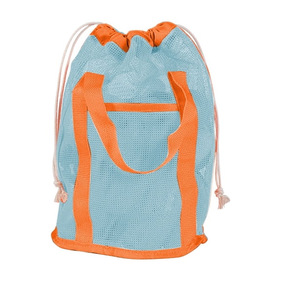 Mesh Beach Bag Waterproof Sandproof Drawstring Tote Lightweight Breathable Carry Bag with Front Pocket for Beach Vacation, Pool, Cruise and Travel