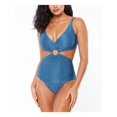 thumbnail image 2 of BAR III Women's Blue Animal Print Removable Cups Deep V Neck Ring Monokini One Piece Swimsuit M, 2 of 2