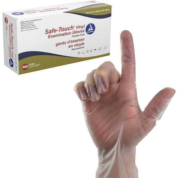 Safe-Touch Clear Vinyl Exam Gloves Powder-Free, Ambidextrous, Food-Safe, Large Size, 100 Per Box (Packaging May Vary)