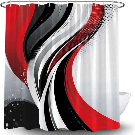 Red Black Grey Striped Shower Curtain Modern Geometric Abstract Boho Stripes Aesthetic Vintage Mid Century Farmhouse Fashion Minimalism Fabric Bathroom Curtain with Hook-72"W x 86"L (Pack of 1)