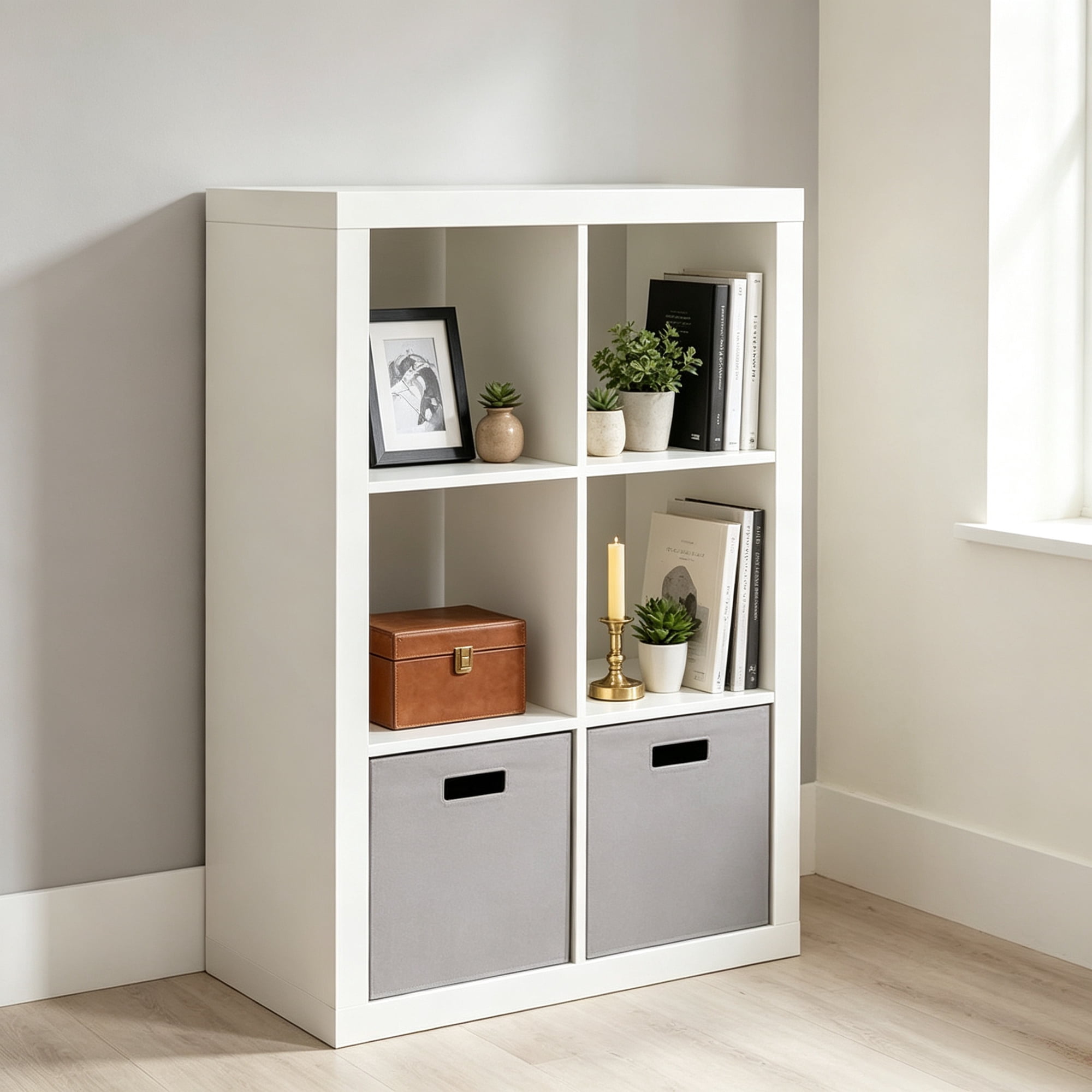 Bookshelf Square Storage Cabinet 4-Cube Organizer (White 6-Cube)