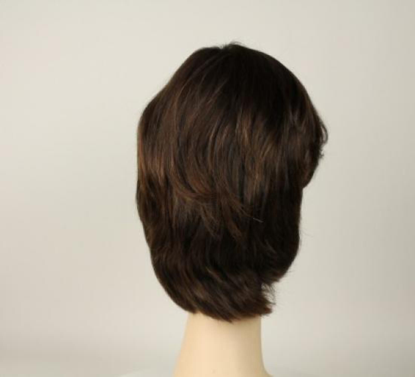 European Human Hair Freeda Wig Regina Dark Brown With Reddish Highlights Multi Skin Top Size L
