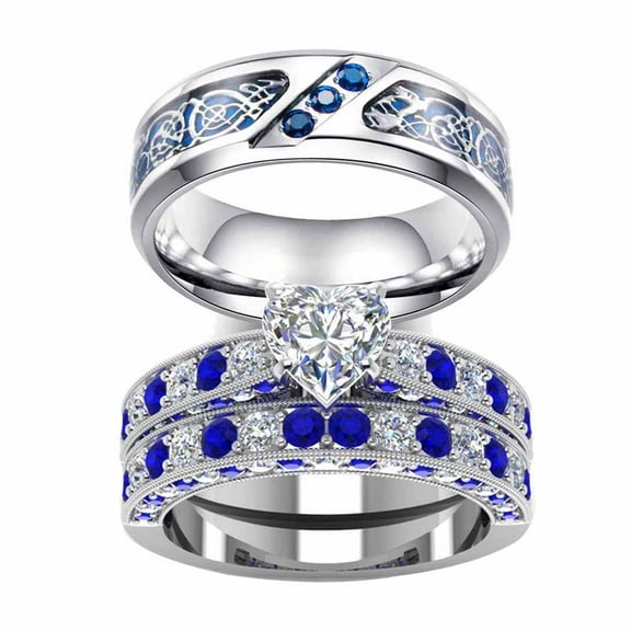 Wedding Ring Sets His And Hers Couples Women Blue Diamond Moissanite Sterling Silver Man Titanium Wedding Bands