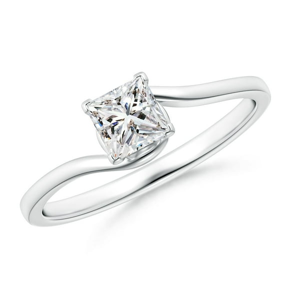 Angara Natural Diamond Ring - Solitaire Princess-Cut Diamond Bypass Engagement Ring in Platinum for Women (Ring Size = 3)