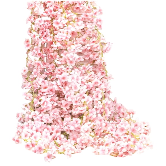6 Pack 70.9” Artificial Cherry Blossom Garland – Silk Flower Vines with 135 Heads, Light Pink Hanging Flowers for Wedding, Party, Arch, Fireplace & Home Decor