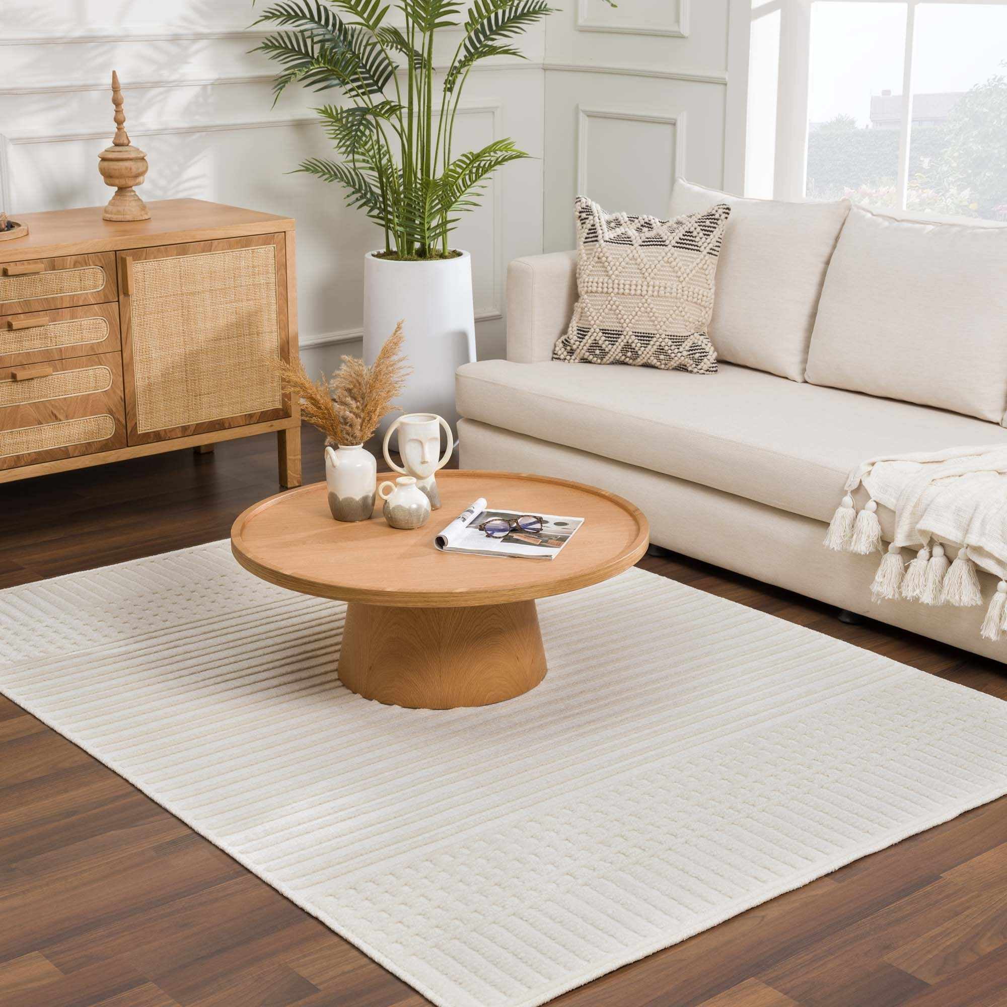 Hauteloom Rhun Living Room, Bedroom Machine Washable Area Rug - Bohemian Modern Farmhouse - Moroccan Transitional - White, Light Cream, Off White, Ivory - 7'10" x 10'1"
