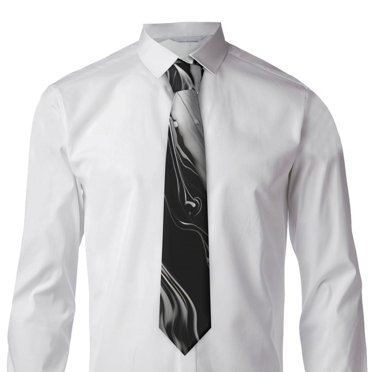 Goofa Fluid Black White Paint Swirls Pattern Men's Necktie Classic Silk Tie Woven Jacquard Neck Ties Necktie for Business and Wedding Formal Neckties