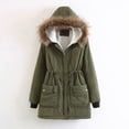 thumbnail image 3 of Jiyugala Women's Overcoat Plush Collar Coat Winter Drawstring Pockets Long Sleeve Hooded Outdoor Wind Warm Slim Jacket, 3 of 5