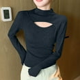 thumbnail image 3 of STETMN Long Sleeve Shirts for Women Cutout Front Mock Neck Tops Basic Solid Slim Fit Tunic Tee, 3 of 3