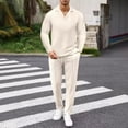 thumbnail image 3 of Men's Spring Fall 2-Piece Set, Casual Collar Long Sleeve Shirt and Long Pants, Smart Casual Office Outfit For Business and Daily Wear,Khaki,2XL, 3 of 9