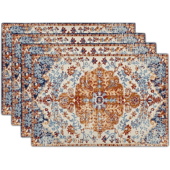 4pcs Linen Print Table Mats Durable Washable Rustic Linen Vintage Placemats for Home Dinner Party Camping Wedding Table Decoration 12 x 18 Inch