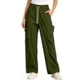 thumbnail image 2 of Women's Cargo Pants, Wide Leg Pants with Elastic Waist, Drawstring & Pockets, Outdoor Hiking Athletic Gym Wear | VerBelle,Army Green L, 2 of 6
