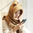 thumbnail image 4 of Conjunto de tres piezas de gorro y bufanda con orejas de oso de peluche para otoño e invierno, dulce y lindo, cálido para las orejas, 4 of 6