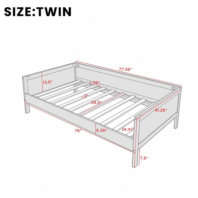 Euroco Wood Twin Size Daybed, Sofa Bed with Slats, No Box Spring Needed, Dark Walnut