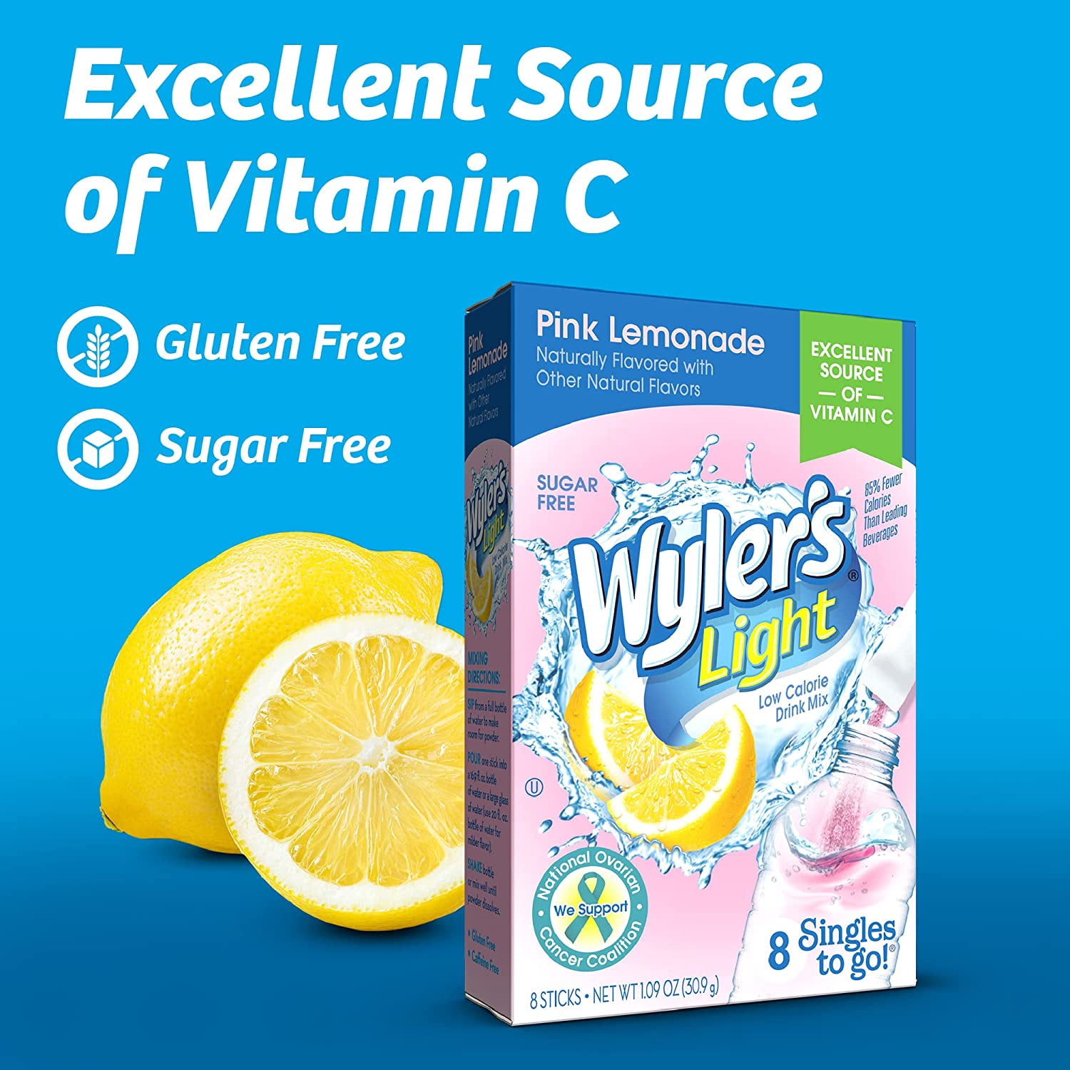 Wylers Light Singles To Go Powder Packets, Water Drink Mix, Pink Lemonade, 96 Single Servings (Pack of 12)