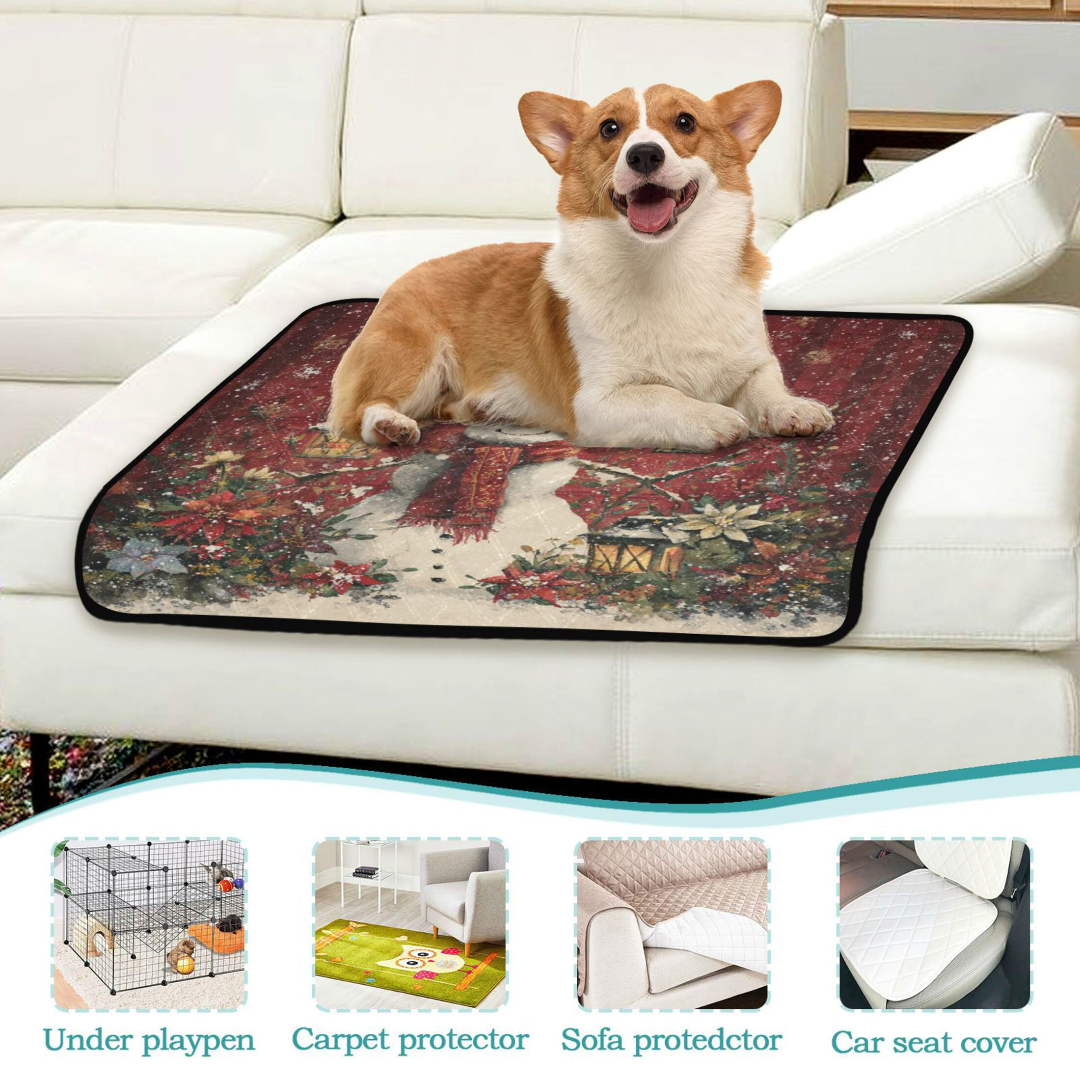 Qxltty Friendly Snowman Cat litter Pads Pet Set of 2 Diaper Mats Center Anti-leakage Layer Absorbent Soft and Comfortable