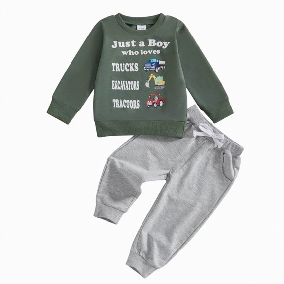 HFHAPW Toddler Baby Boy Fall Outfits Boys Winter Clothes Cute Cartoon Printed Long Sleeve Sweatshirt Pants Set 0 6 12 18 Months 2T 3T 4T 5T 6T 7T 8T 9T(Green,4-5 Y)