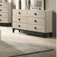 thumbnail image 4 of Transitional Style Cream California King Size Bed 4pc Set Dresser Mirror Nightstand Bedroom Furniture Wooden Upholstered HB, 4 of 7