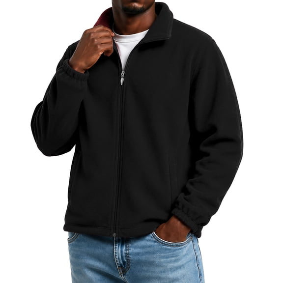 Vxararl Men's Polar Fleece Jacket Zip Up Warm Cardigan Winter Fall Urban Streetwear Lightweight Outfits Stand Collar Long Sleeve Thermal Coat with Pocket Black L