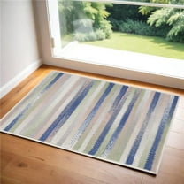 HomeRoots 553074 3 x 5 ft. Striped Rectangle Area Rug, Ivory, Tan & Blue