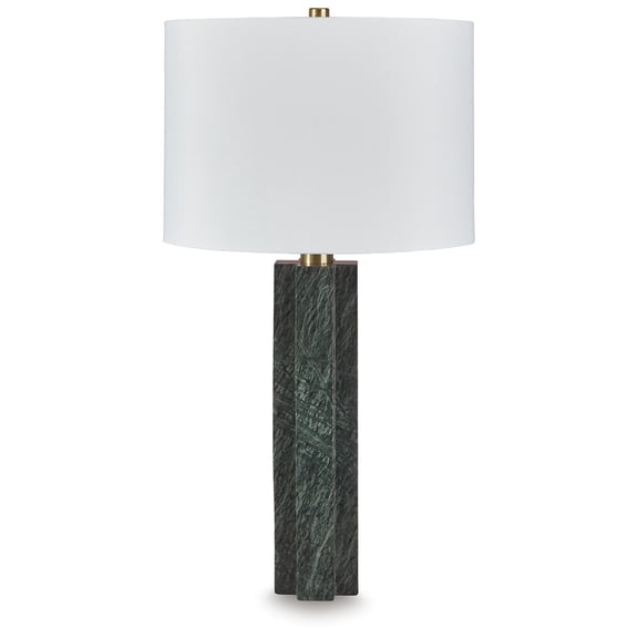 Signature Design by Ashley Keegan 28" Marble Table Lamp with Drum Shade, Green with Goldtone Accents