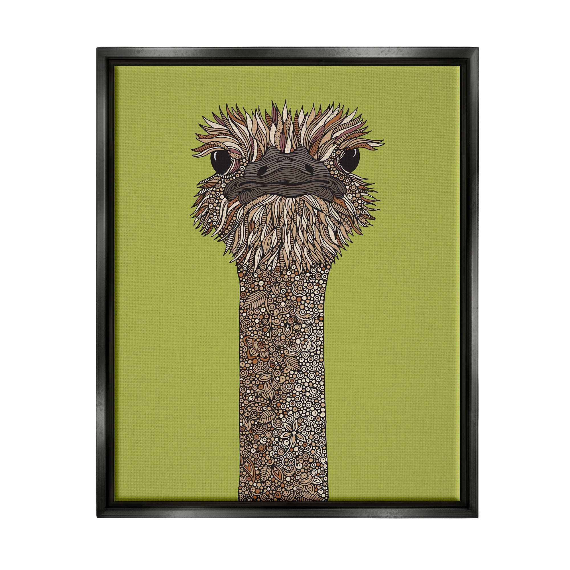 Stupell Industries Detailed Ostrich Bird Floral Petal Fractal Shapes Graphic Art Metallic Gold Floating Framed Canvas Print Wall Art, Design by Valentina Harper