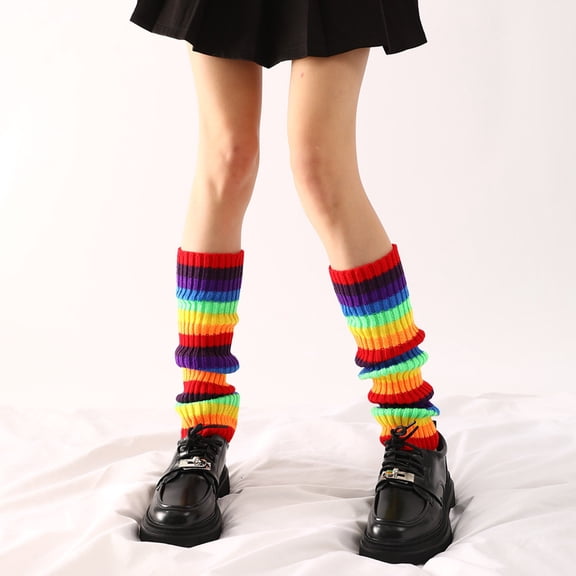 Women Autumn Winter Colorful Neon Yarn Knitted Leg Warmers Halloween Party Thick Leg Slouchy Socks Blue