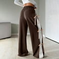thumbnail image 3 of Womens Side Bow Tie Pant Baggy Fashion Wide Leg Sweatpants Elastic Waisted Contrast Casual Loose Fit Trousers, 3 of 6