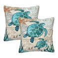 thumbnail image 1 of 2 piezas Funda de almohada decorativa de estilo mediterráneo con diseño de tortuga marina, de lino y algodón, cuadrada, para 18 x 18 pulgadas, 1 of 5