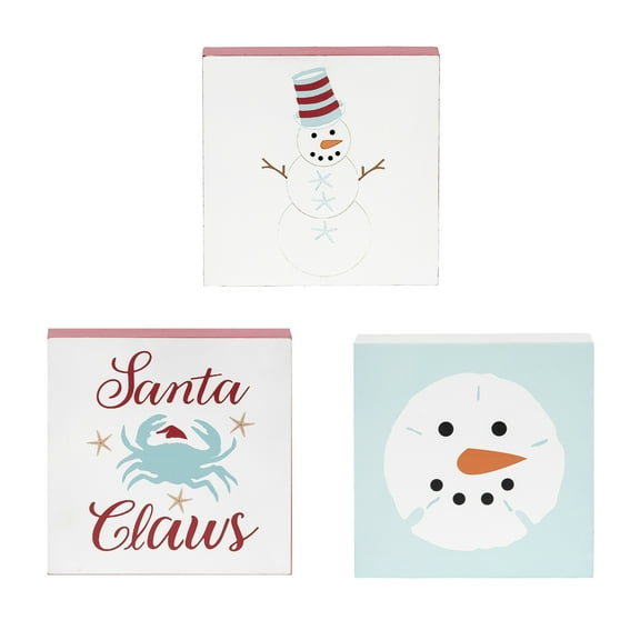 Coastal Christmas Shelf Sitter Blocks Set of 3