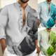 thumbnail image 5 of Men Casual Loose Long Sleeve Button Down Henley V Neck Tops Blouse Dress Shirt, 5 of 8