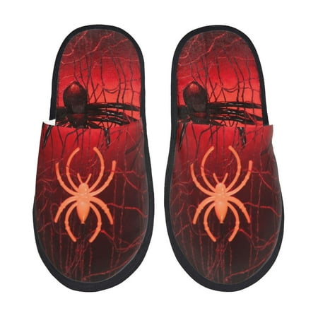 Balery Black Spider Web With Spiders Slient Indoor Furry Fleece Comfort House Shoes Soft Non-Slip Home Shoes Cotton slippers House Slippers-- Large