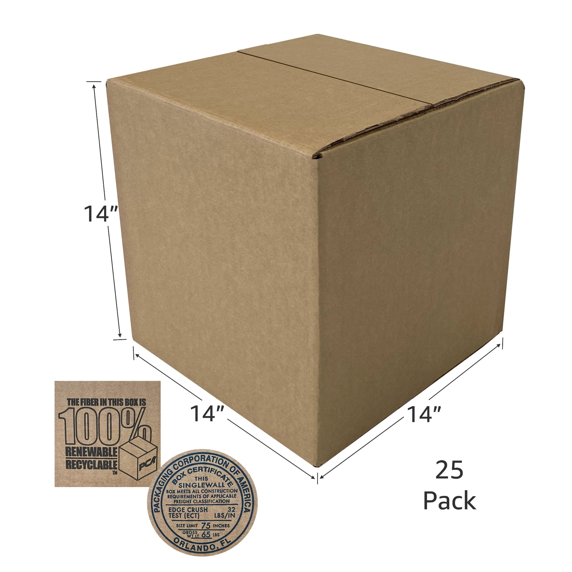 UOFFICE 25-Count Single Wall Standard Shipping Boxes, 14 x 14 x 14 inches, Foldable, 1 Pack