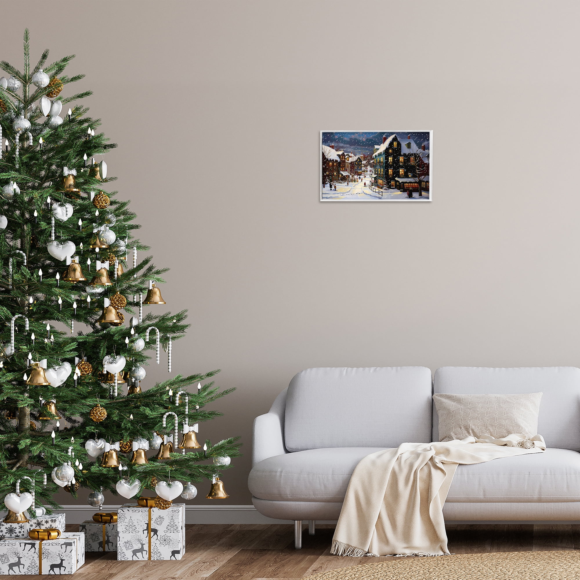 Stupell Industries Frozen Urban Charm Town & City Painting White Framed Art Prints Wall Art, 18 x 12