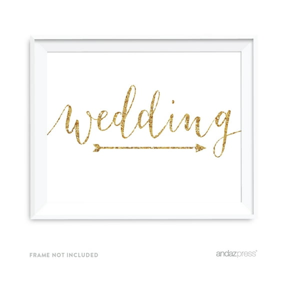 Wedding Gold Faux Glitter Wedding Party Directional Signs, Double-Sided