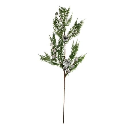 Artificial Berry Spray - 34” White Berries and Pine Cones Glittered Artificial Christmas Spray