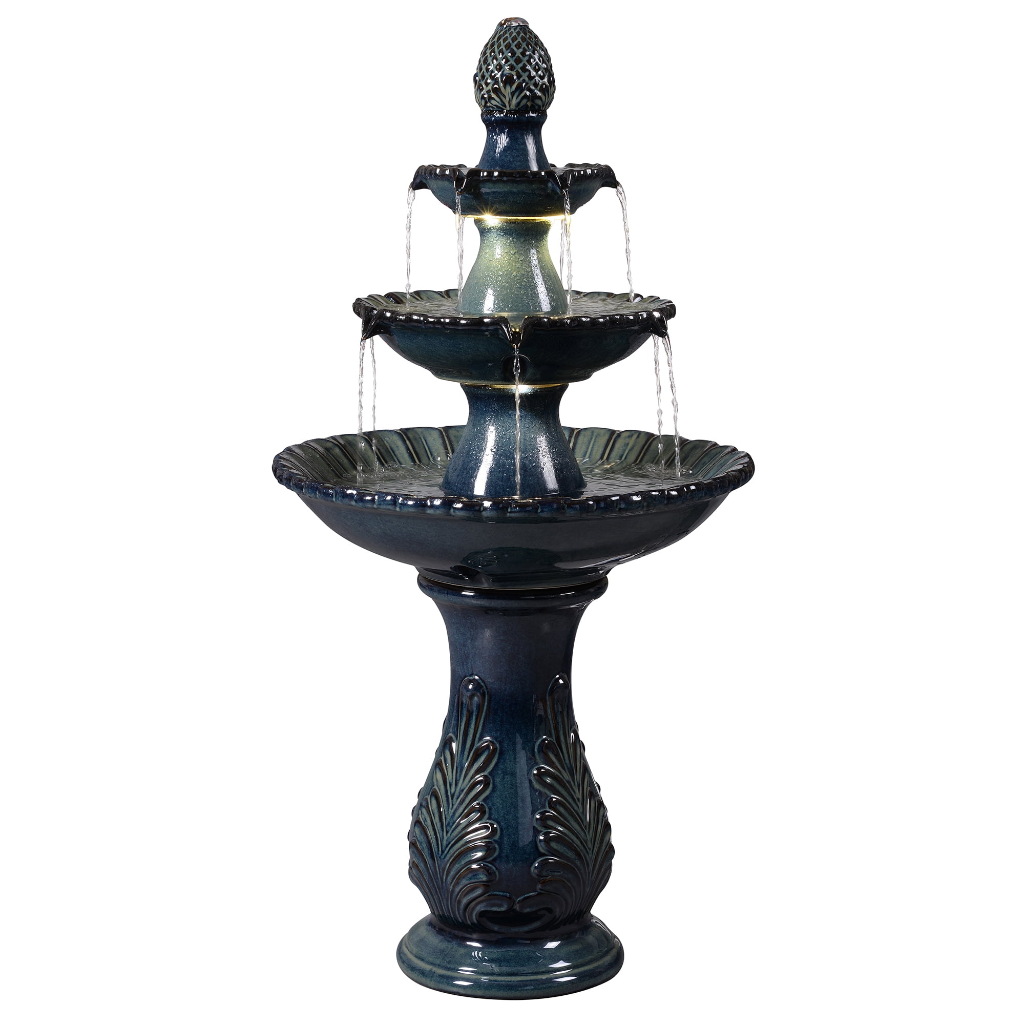 3-Tier Black Ceramic Fountain, Decorative Water Fountain with LED Lights and Quiet Pump, Indoor Outdoor Water Feature for Patio, Garden, Deck, Balcony, Office and Home Décor