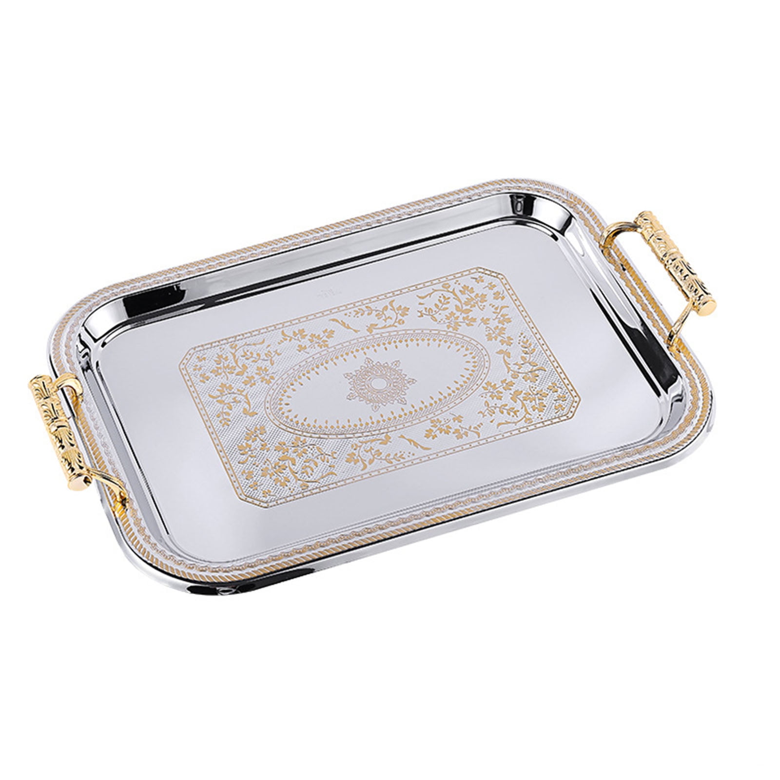 PHONIUSER Nordic Stainless Steel Serving Tray with Handles Coffee Bar