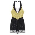 thumbnail image 5 of TiaoBug Women Girls Jazz Hip Hop Dance Costume Sequins Tassel Latin Dance Leotard Performance Costume Yellow XXL, 5 of 7