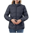 thumbnail image 2 of Hueook Winter Jackets for Women Womens Trench Coat Women's Fashion Short Puffy Zip-Up Jacket with Stand Collar and Pockets Black XS, 2 of 6
