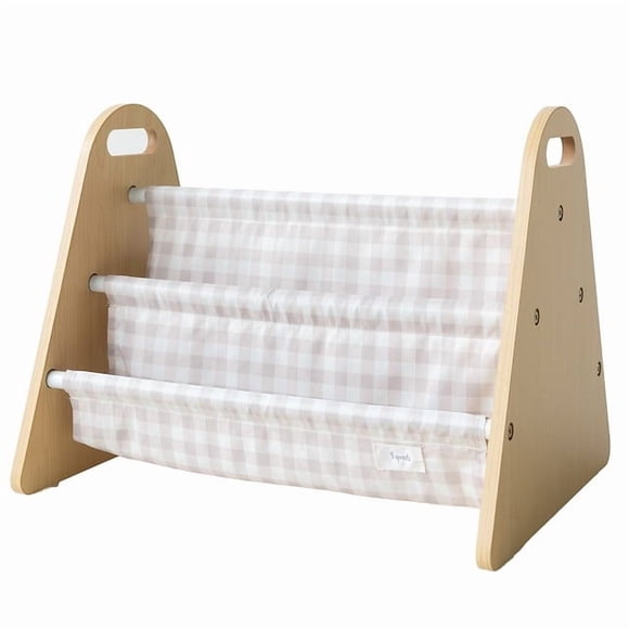3 Sprouts Étagère Portative Double Face pour Tout-Petit pour Chambre et Salle de Jeux, Vichy Beige