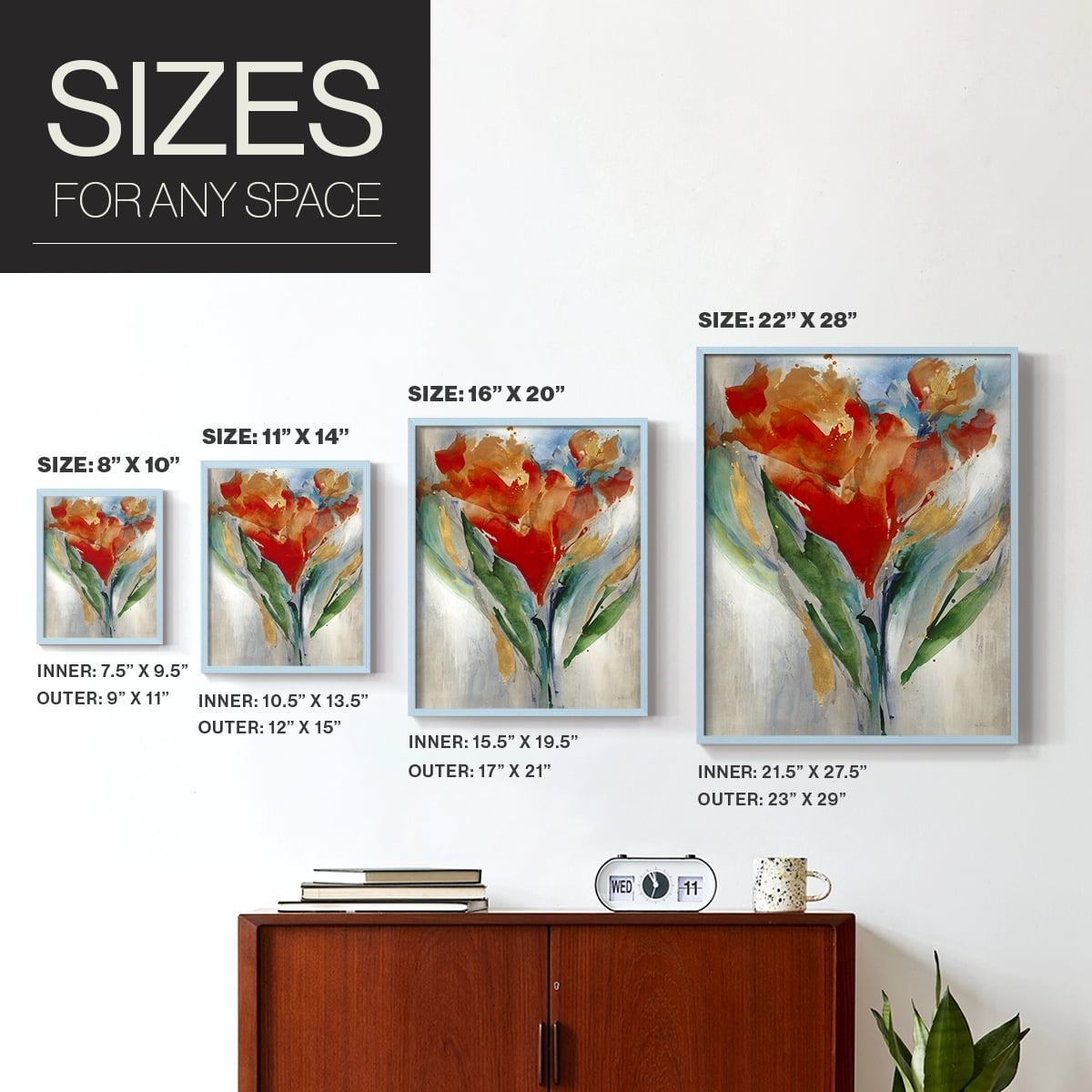 Wild Flower Bouquet Framed Print in Blue Solid Wood 8 x 10 Framed Print