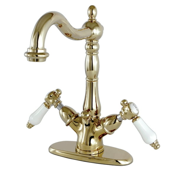 Kingston Brass KS1432BPL Bel-Air Two-Handle Bathroom Faucet with Brass Pop-Up and Cover Plate, Polished Brass