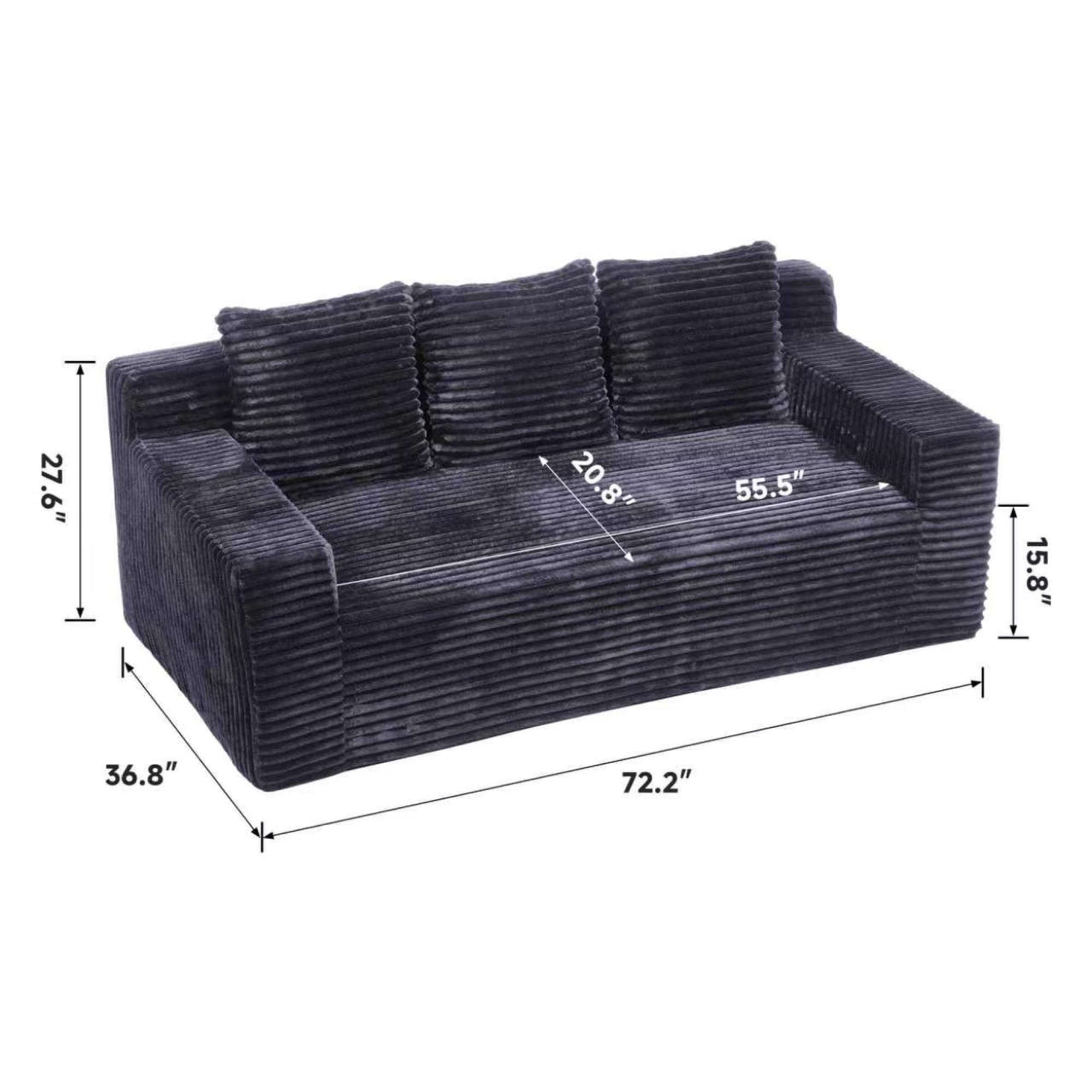 Leumius 72.2" 3-Setaser Sofa with Corduroy Fabric, Deep Seat Couches, Comfy Loveseat Sofa, No Assembly for Living Room Bedroom Conference Room Apartment Dark Grey