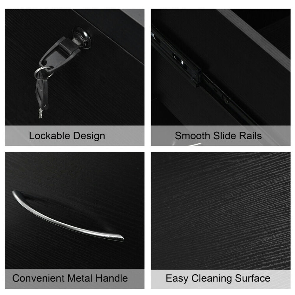 Demi Bonn 2-Drawer File Cabinet with Lock Hinging Bar Letter and Legal Size, Black